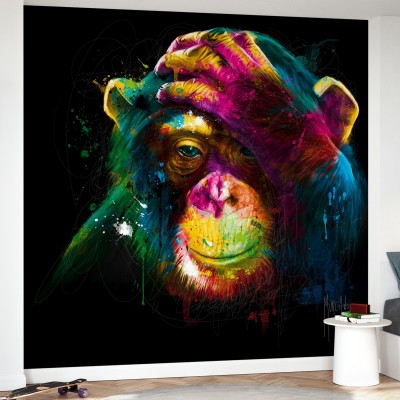 Tapet cu cimpanzeu colorat, design abstract, stil acuarelă