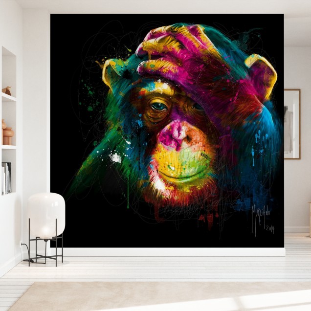 Tapet cu cimpanzeu colorat, design abstract, stil acuarelă
