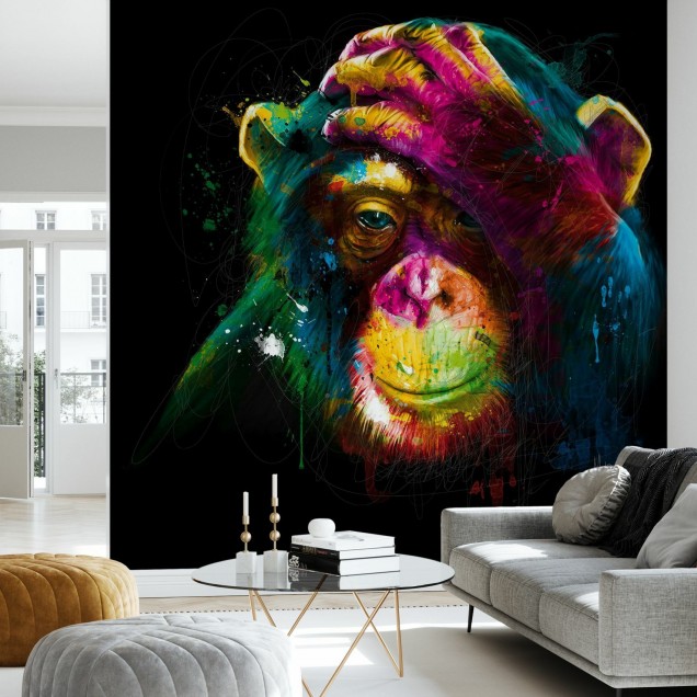 Tapet cu cimpanzeu colorat, design abstract, stil acuarelă
