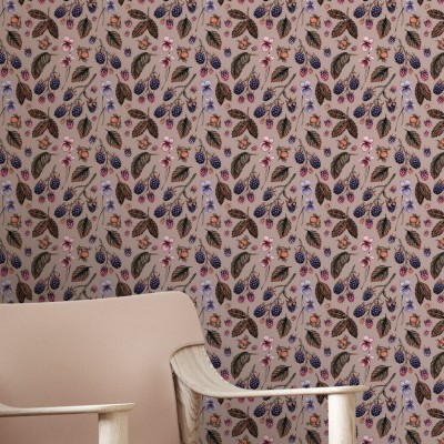 Tapet vintage Bramble Hill cu model floral si fructe de padure