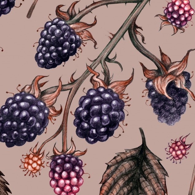 Tapet vintage Bramble Hill cu model floral si fructe de padure