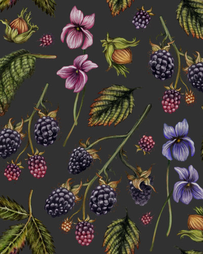 Tapet Bramble Hill, Granit, cu un design modern cu fructe de padure, ideale pentru a decora livingul, dormitorul sau bucătăria.