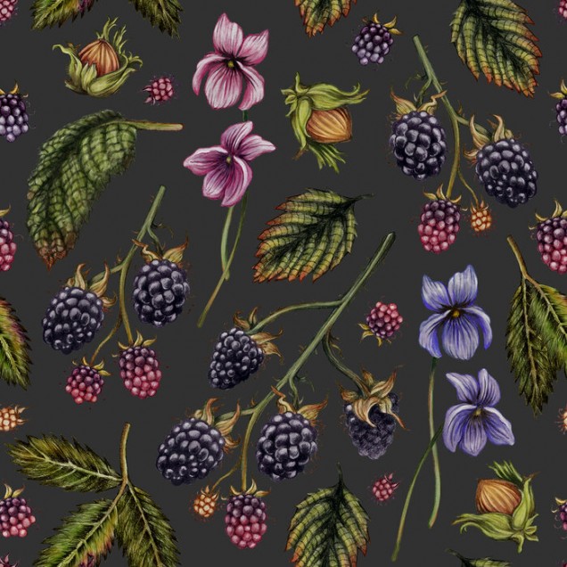 Tapet Bramble Hill, Granit, cu un design modern cu fructe de padure, ideale pentru a decora livingul, dormitorul sau bucătăria.
