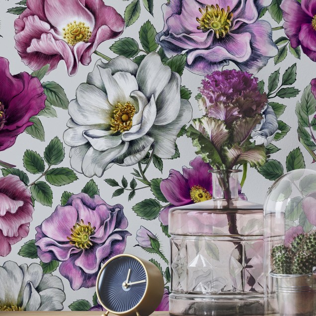 Fototapet cu flori roz si mov, Kerstin Bright Photowall