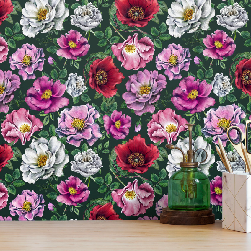 Fototapet cu flori roz si mov, Kerstin Bright Photowall