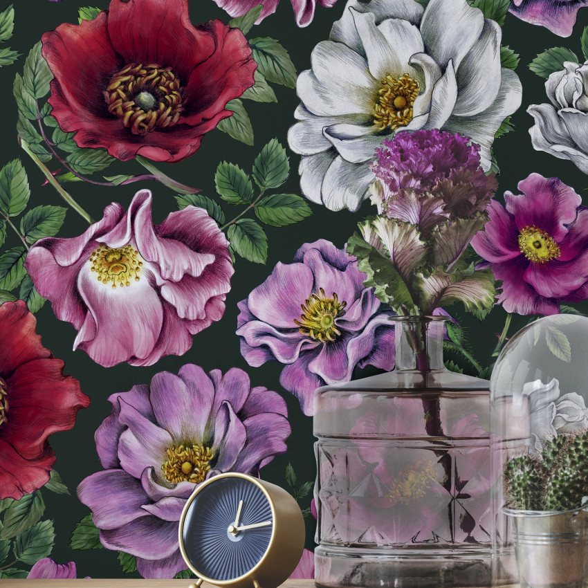 Fototapet cu flori roz si mov, Kerstin Bright Photowall
