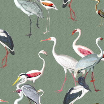 Long Necked Birds Harmony Green, Photowall