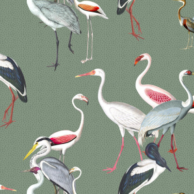 Long Necked Birds Harmony Green, Photowall