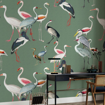 Long Necked Birds Harmony Green, Photowall