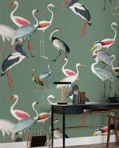 Long Necked Birds Harmony Green, Photowall
