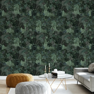 Tapet cu model abstract de mușchi de smarald, ideal pentru a decora livingul.