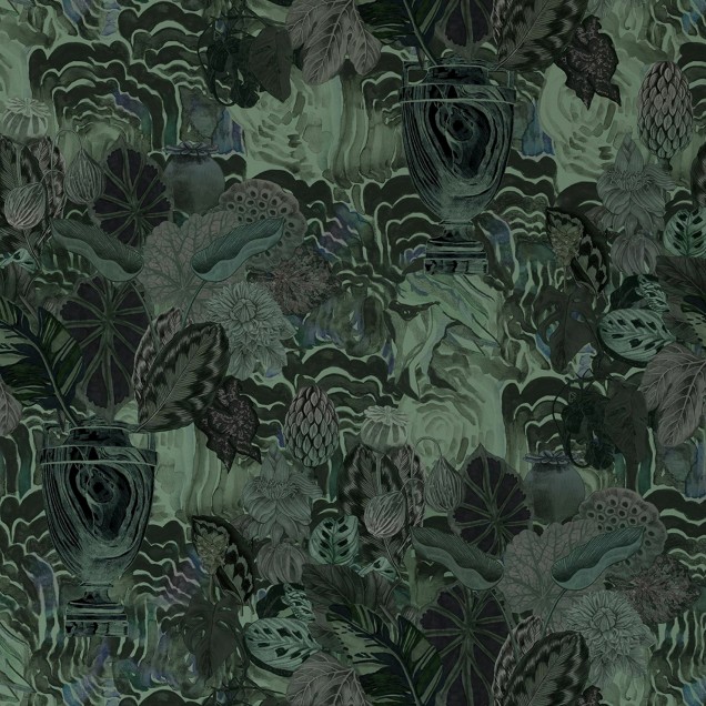 Tapet cu model abstract de mușchi de smarald, ideal pentru a decora livingul.