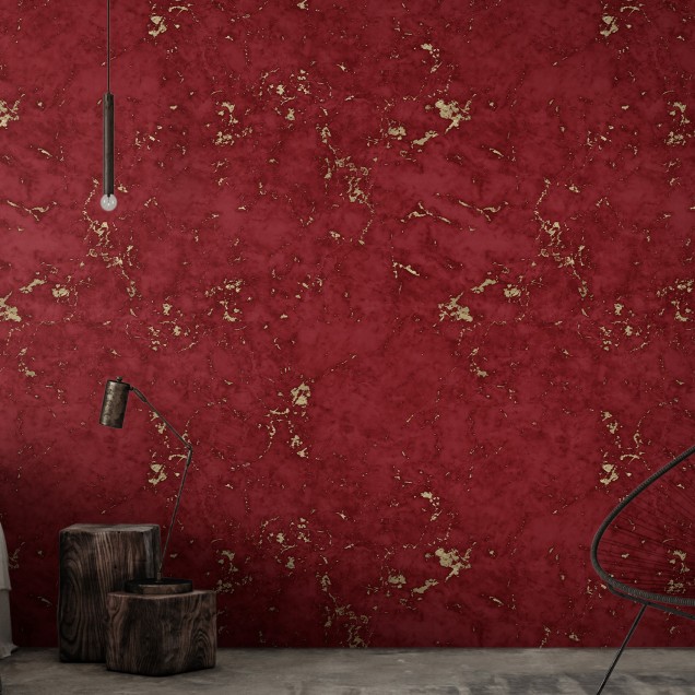 Tapet cu marmură roșie cu aur Damasco, decor modern și elegant