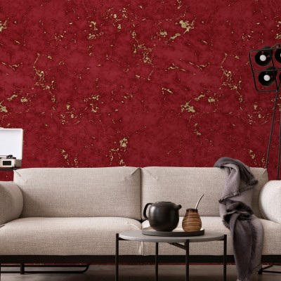 Tapet cu marmură roșie cu aur Damasco, decor modern și elegant