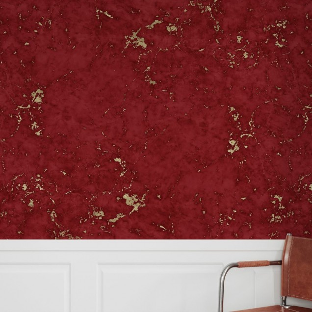 Tapet cu marmură roșie cu aur Damasco, decor modern și elegant
