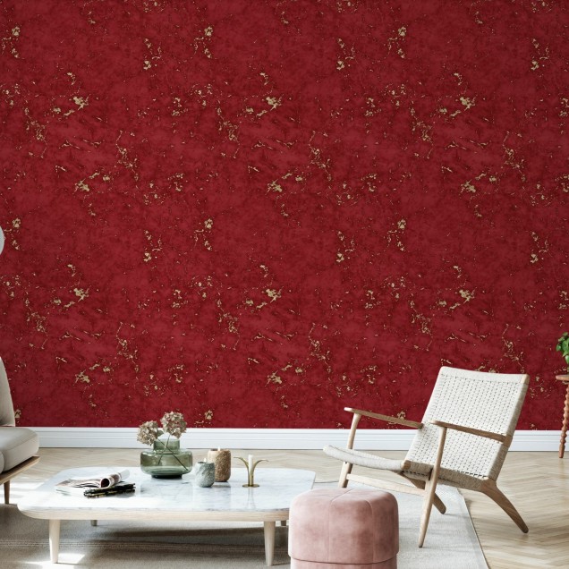Tapet cu marmură roșie cu aur Damasco, decor modern și elegant