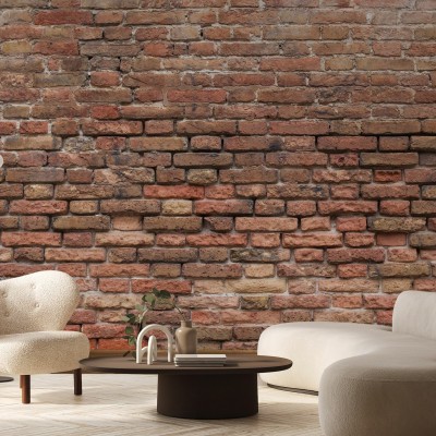 Fototapet Dilapidated Brick Wall, perete de cărămidă roșie, stil industrial, vintage, decor interior