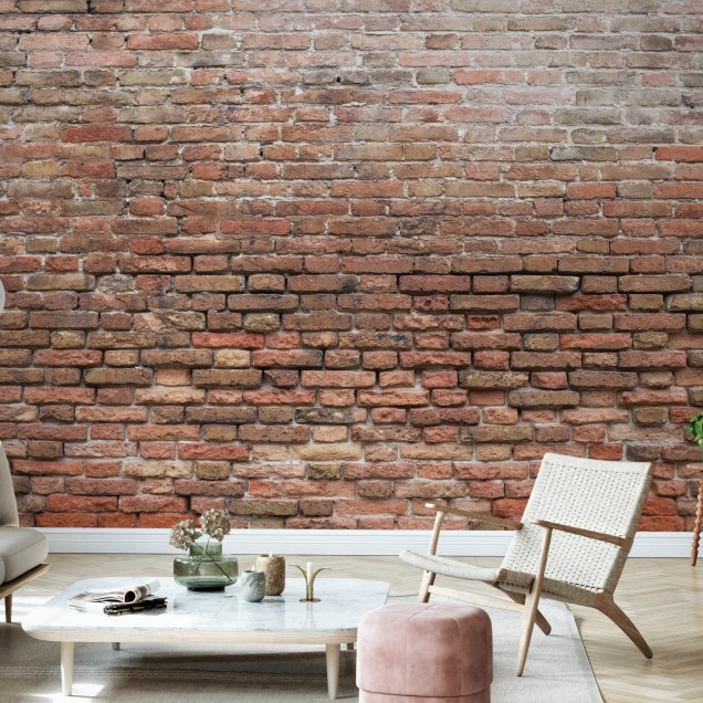 Fototapet Dilapidated Brick Wall, perete de cărămidă roșie, stil industrial, vintage, decor interior
