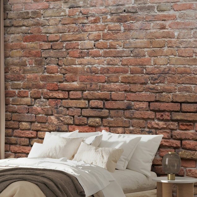 Fototapet Dilapidated Brick Wall, perete de cărămidă roșie, stil industrial, vintage, decor interior