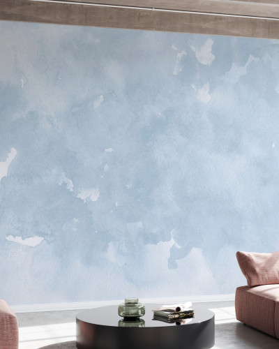 Tapet cu design minimalist in tonuri de albastru deschis, perfect pentru dormitoare, livinguri si spatii de lucru.