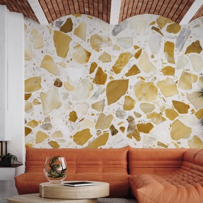 Wallpaper cu model Terrazzo Orange in nuanțe calde de portocaliu si alb