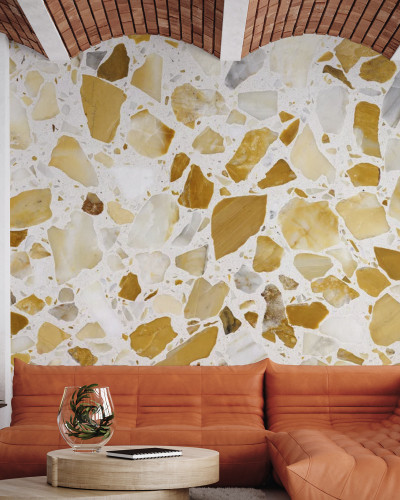 Wallpaper cu model Terrazzo Orange in nuanțe calde de portocaliu si alb
