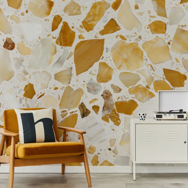 Wallpaper cu model Terrazzo Orange in nuanțe calde de portocaliu si alb