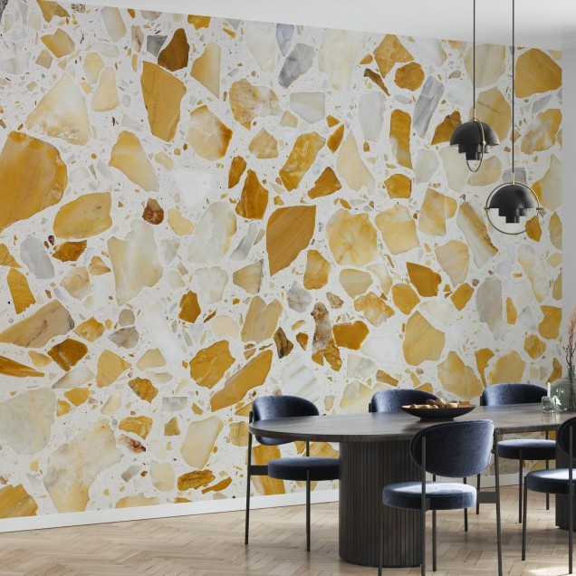 Wallpaper cu model Terrazzo Orange in nuanțe calde de portocaliu si alb