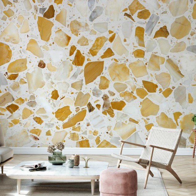Wallpaper cu model Terrazzo Orange in nuanțe calde de portocaliu si alb
