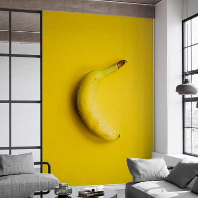 Yellow Banana - Tapet cu un design modern si minimalist, prezentand o banana galbena pe un fundal galben.