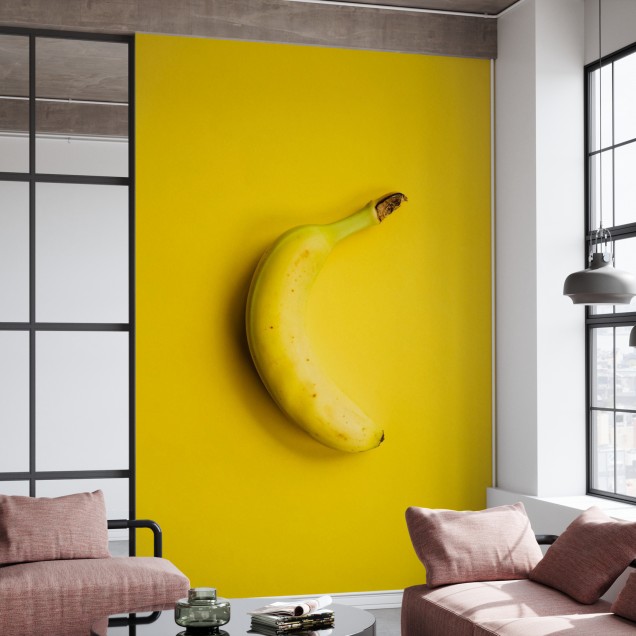 Yellow Banana - Tapet cu un design modern si minimalist, prezentand o banana galbena pe un fundal galben.