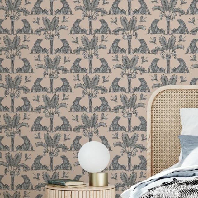Tapet cu iguane și palmieri, perfect pentru un decor exotic și sofisticat