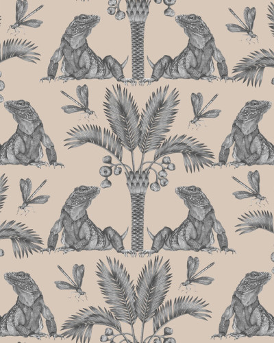 Tapet cu iguane și palmieri, perfect pentru un decor exotic și sofisticat