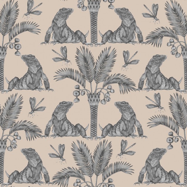 Tapet cu iguane și palmieri, perfect pentru un decor exotic și sofisticat