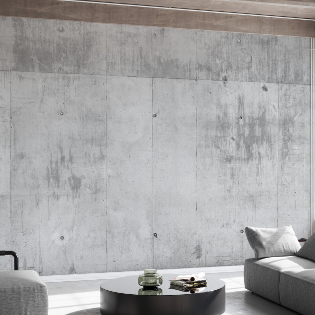 Fototapet cu aspect de beton într-un living modern