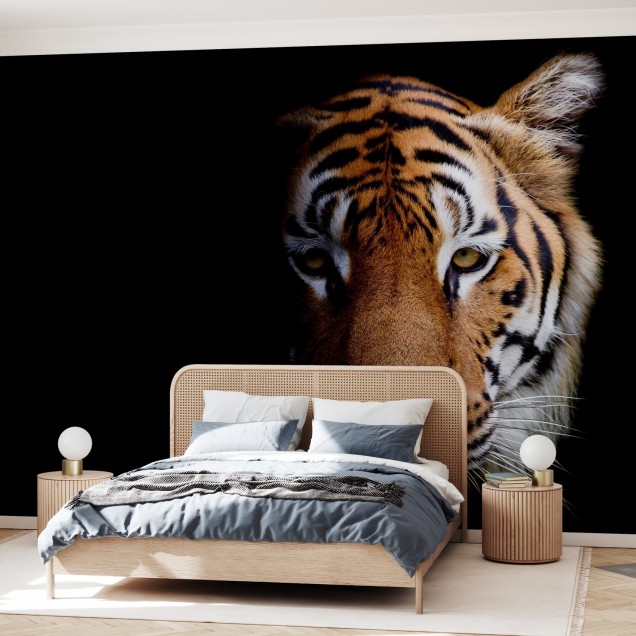 Tapet cu un Tiger realist, pe fundal negru