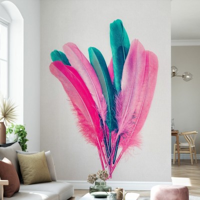 Tapet cu pene colorate, design modern si elegant.