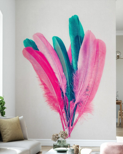 Tapet cu pene colorate, design modern si elegant.