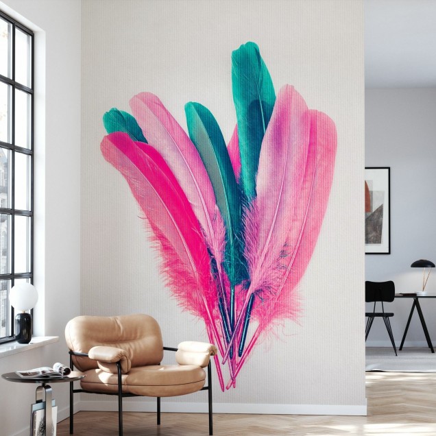 Tapet cu pene colorate, design modern si elegant.