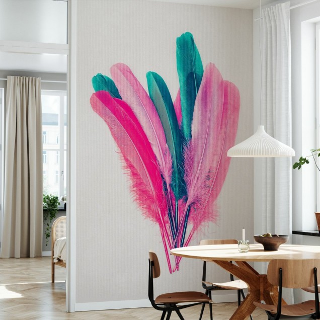 Tapet cu pene colorate, design modern si elegant.
