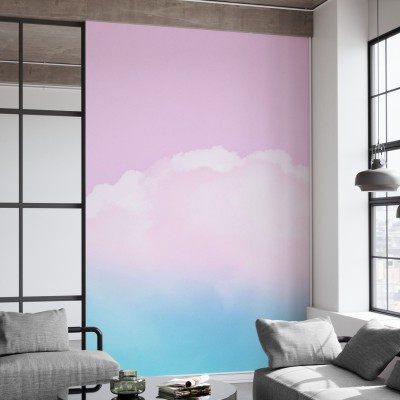 Wallpaper Atmosphere Cloudiness, cu un design minimalist de nori pastelati pe un fundal de cer senin.