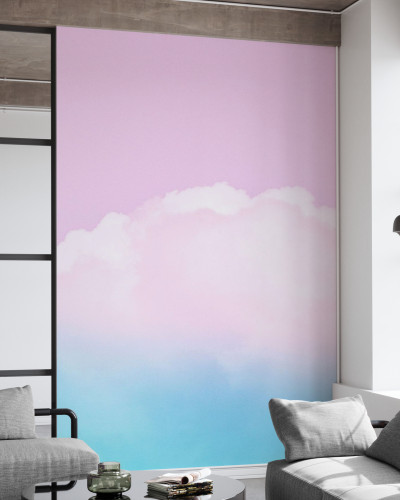 Wallpaper Atmosphere Cloudiness, cu un design minimalist de nori pastelati pe un fundal de cer senin.
