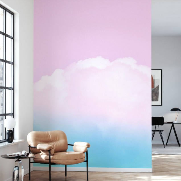 Wallpaper Atmosphere Cloudiness, cu un design minimalist de nori pastelati pe un fundal de cer senin.