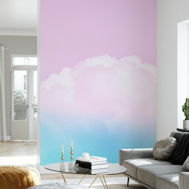 Wallpaper Atmosphere Cloudiness, cu un design minimalist de nori pastelati pe un fundal de cer senin.