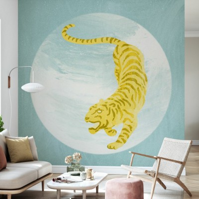 Tapet cu Tiger galben pe fundal albastru
