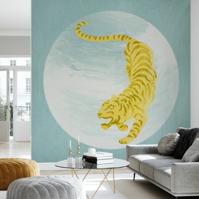 Tapet cu Tiger galben pe fundal albastru
