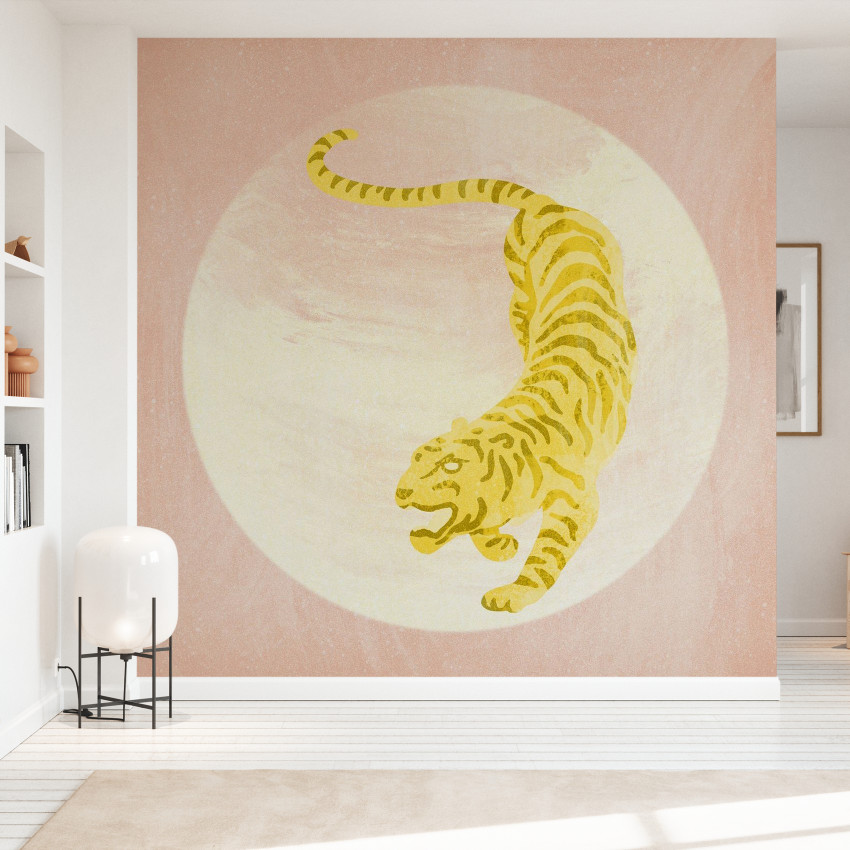 Tapet cu Tiger galben pe fundal albastru