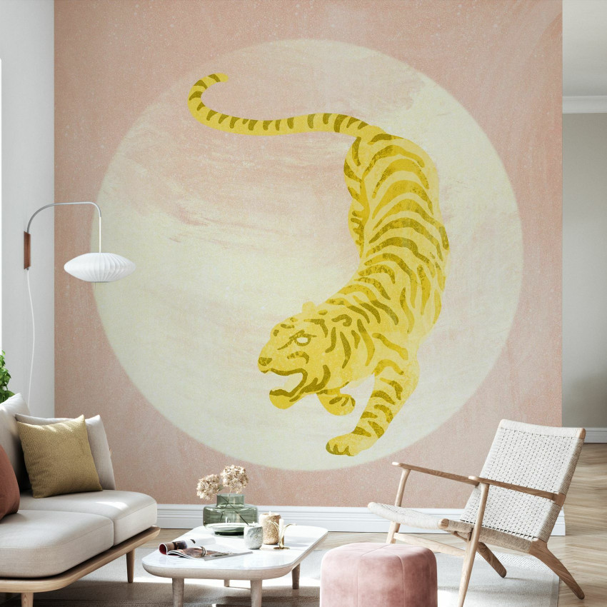 Tapet cu Tiger galben pe fundal albastru