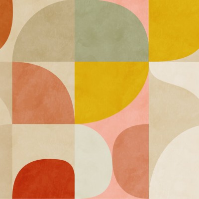 Tapet abstract cu forme geometrice in culori calde: bej, portocaliu, galben.