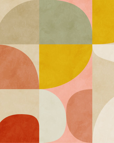 Tapet abstract cu forme geometrice in culori calde: bej, portocaliu, galben.